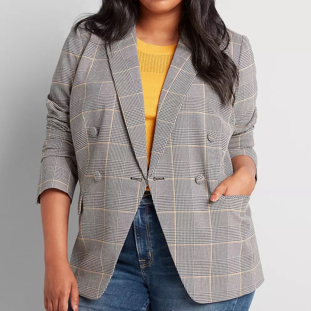 Lane Bryant Plaid Double Breasted Blazer Size 26 Jacket Professional Office
